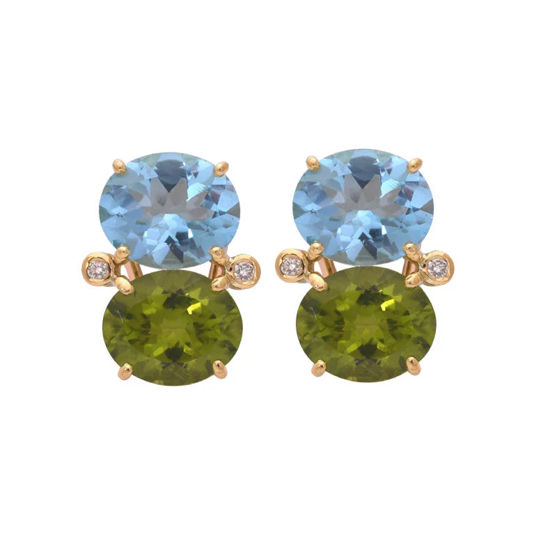 pink gold earrings for bridesmaids -EARRINGS - BLUE TOPAZ, PERIDOT AND DIAMOND