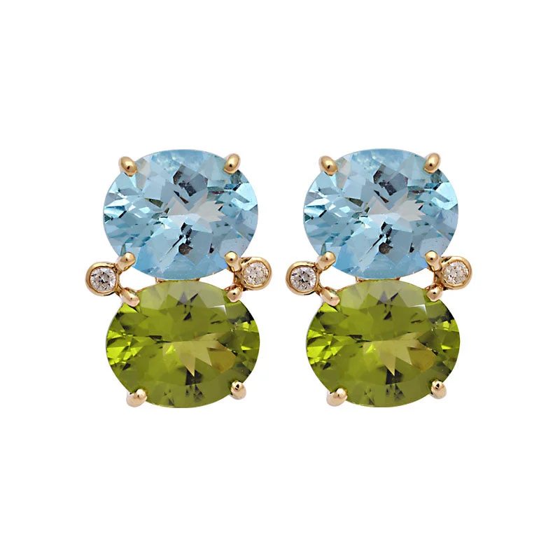 initial earrings for women -Earrings-Blue Topaz, Peridot and Diamond