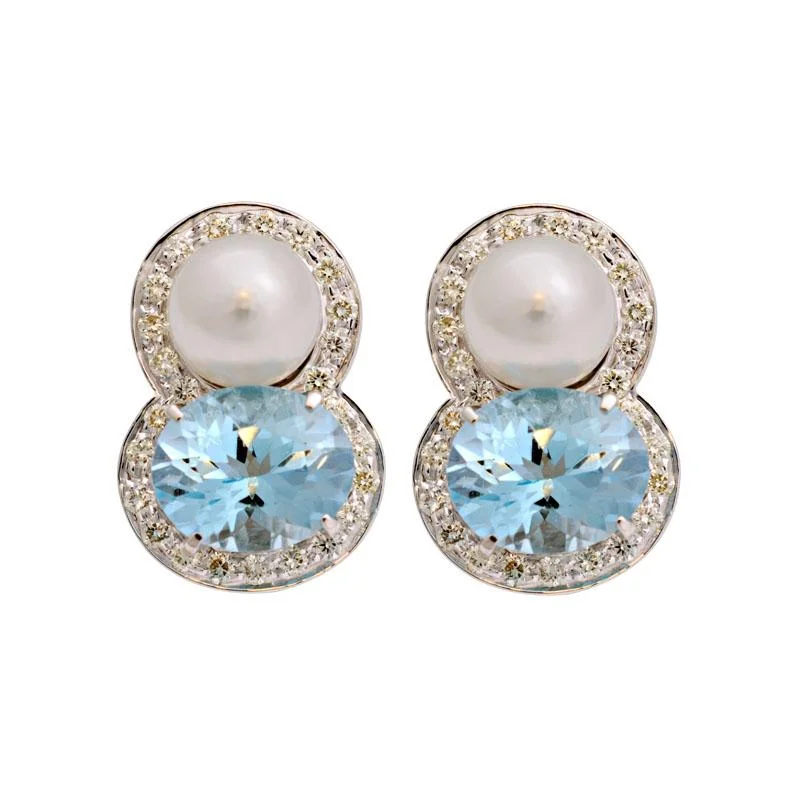 custom name earrings for gifts -Earrings-Blue Topaz, South Sea Pearl and Diamond  (180AS)