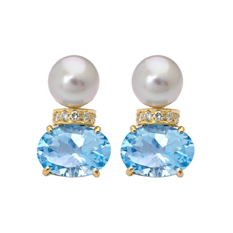 textured earrings for fashion lovers -Earrings- Blue Topaz, South Sea Pearl and Diamond  (20CM)