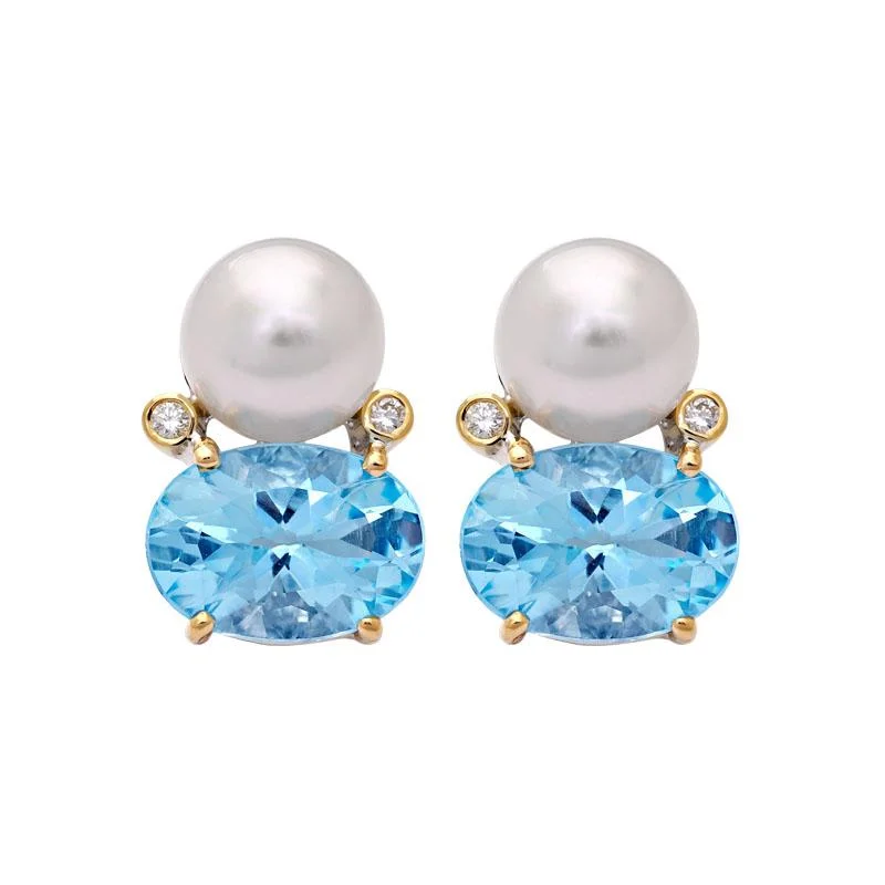 stylish hoop earrings for women -Earrings- Blue Topaz, South Sea Pearl and Diamond  (20IM)