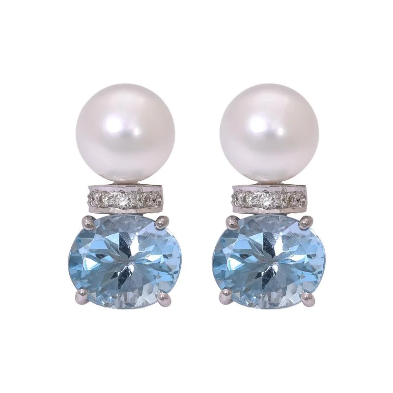 silver hoop earrings for girls -Earrings- Blue Topaz, South Sea Pearl and Diamond  (263CS)