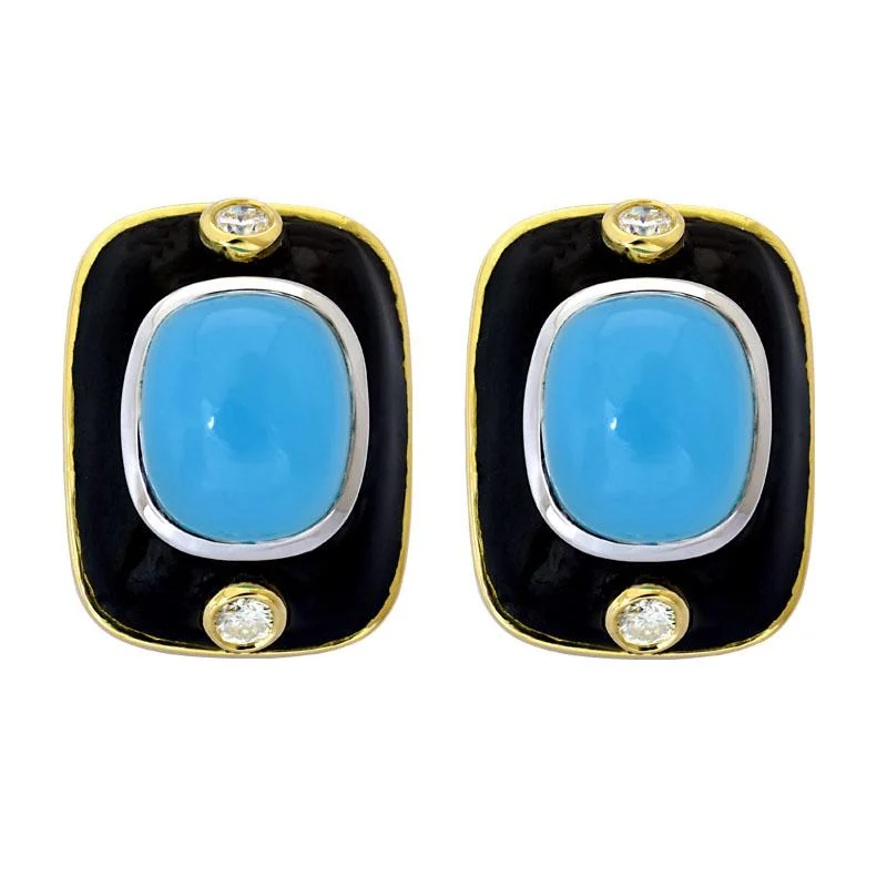 cute earrings for teenagers -Earrings-Chalcedony and Diamond (Enamel)  (4HM)