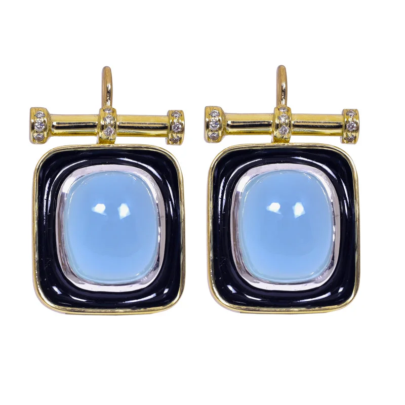 vintage stud earrings for women -Earrings- Chalcedony and Diamond (Enamel)