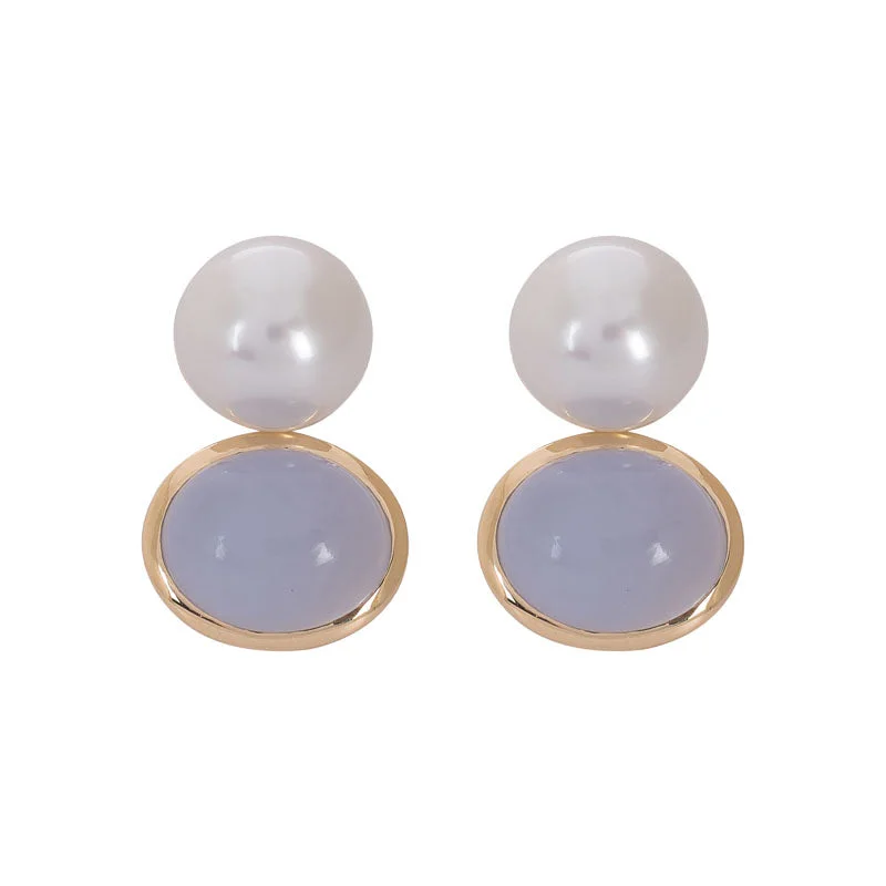 oversized earrings for fashion lovers -Earrings- Chalcedony and Pearl