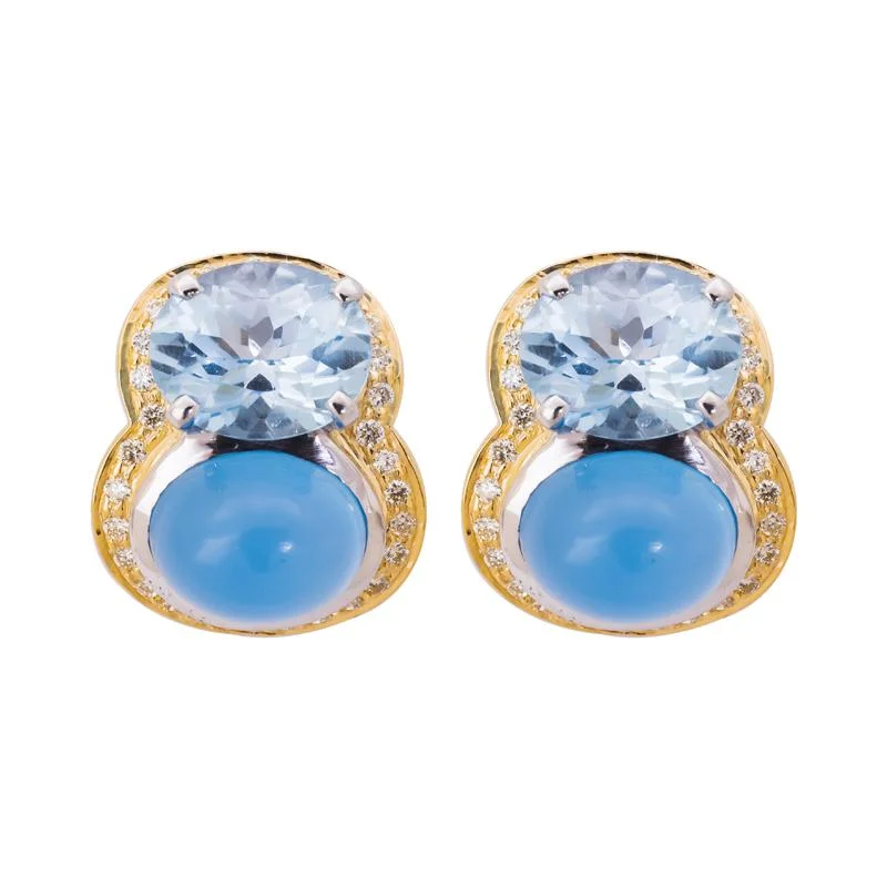 diamond stud earrings for women -Earrings- Chalcedony, Blue Topaz and Diamond  (27FM)