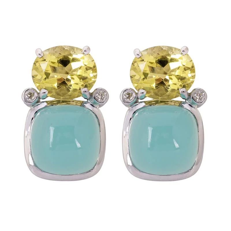 gold stud earrings for women -Earrings- Chalcedony, Lemon Quartz and Diamond  (263DS)