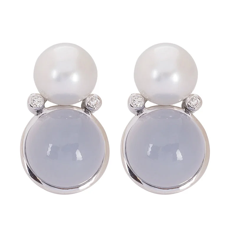 delicate gold earrings for women -Earrings- Chalcedony, Pearl and Diamond