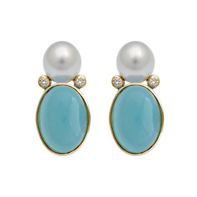 vintage style earrings for weddings -Earrings- Chalcedony, S.S. Pearl and Diamond