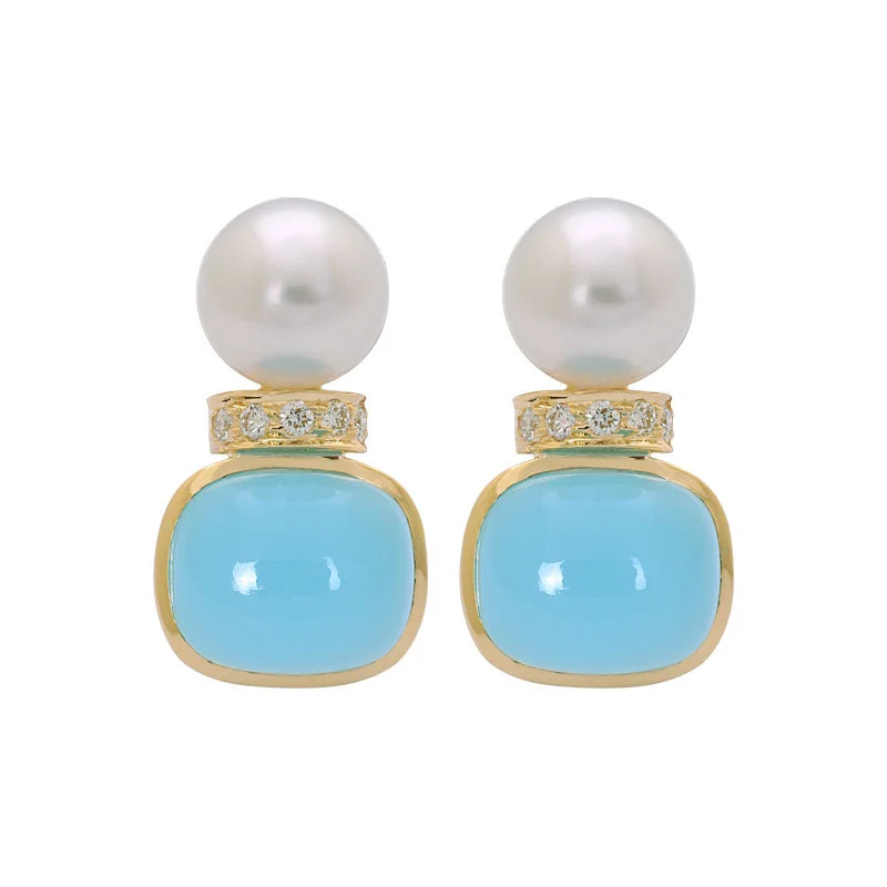 casual earrings for everyday wear -Earrings- Chalcedony, South Sea Pearl and Diamond