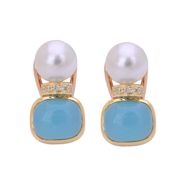 enamel earrings for kids -EARRINGS- CHALCEDONY, SOUTH SEA PEARL AND DIAMOND