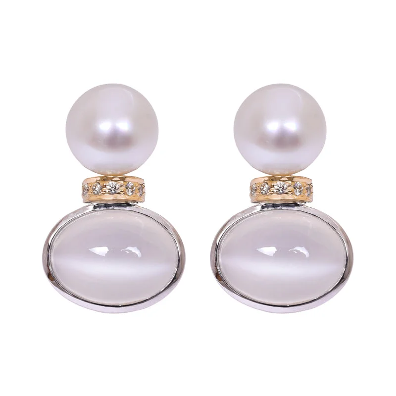 crystal stud earrings for bridesmaids -Earrings- Chalcedony, South Sea Pearl and Diamond