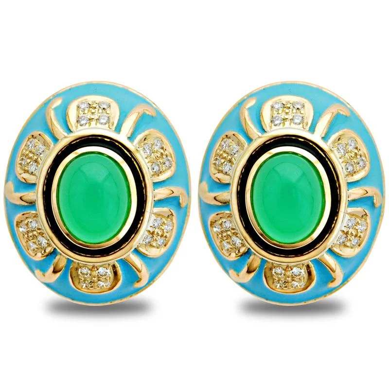 diamond drop earrings for formal events -Earrings-Chrysoprase and Diamond (Enamel)  (2020D)