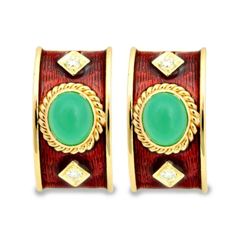 rose gold earrings for girls -Earrings-Chrysoprase and Diamond (Enamel)  (2027D)