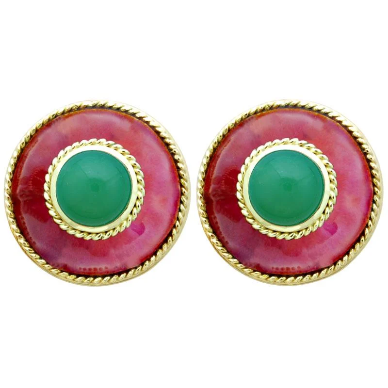 large hoop earrings for women -Earrings-Chrysoprase (Enamel)  (1838E)