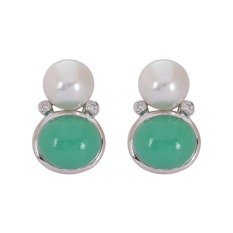 vintage style earrings for weddings -Earrings- Chrysoprase, S.S. Pearl and Diamond