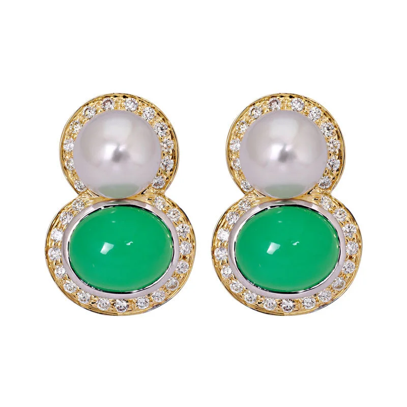 stylish hoop earrings for women -Earrings- Chrysoprase, South Sea Pearl and Diamond