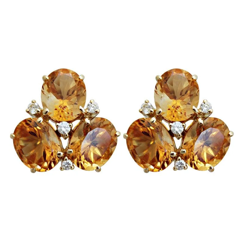 personalized name earrings for women -Earrings-Citrine and Diamond  (1743C)