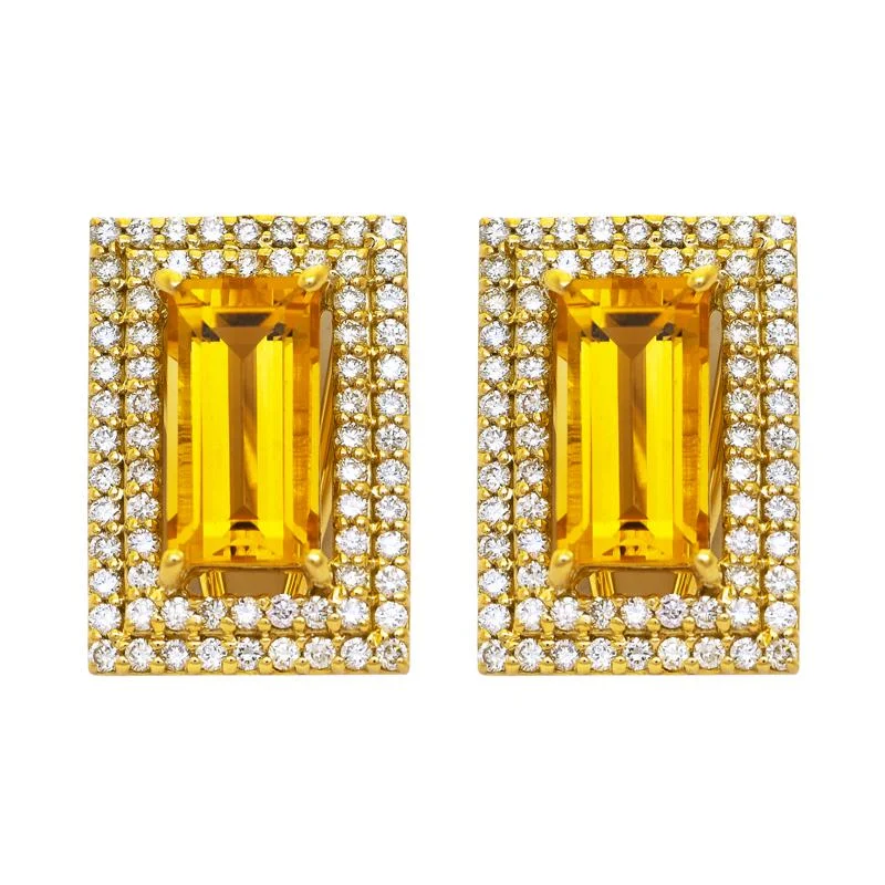 cute heart-shaped earrings for girls -Earrings- Citrine and Diamond  (2206A)