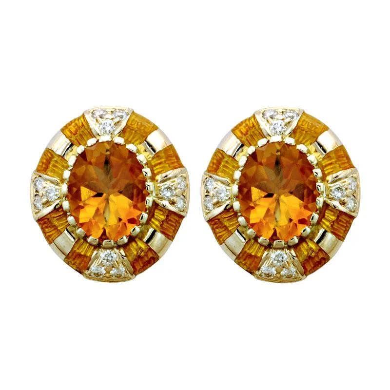 gold dangling earrings for women -Earrings-Citrine and Diamond (Enamel)  (1879D)