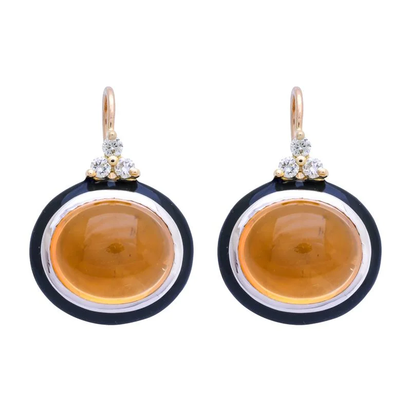 small stud earrings for girls -Earrings- Citrine and Diamond (Enamel)  (28DM)