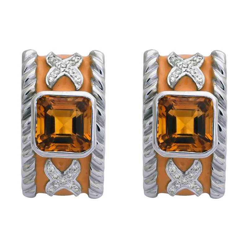 gemstone earrings for special occasions -Earrings- Citrine and Diamond (Enamel)  (257FS)