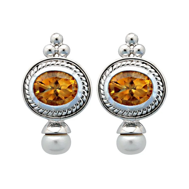 geometric earrings for women -Earrings-Citrine and Pearl  (40HS)