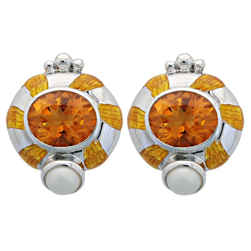 fashion statement earrings for women -Earrings-Citrine and Pearl (Enamel)  (38CS)