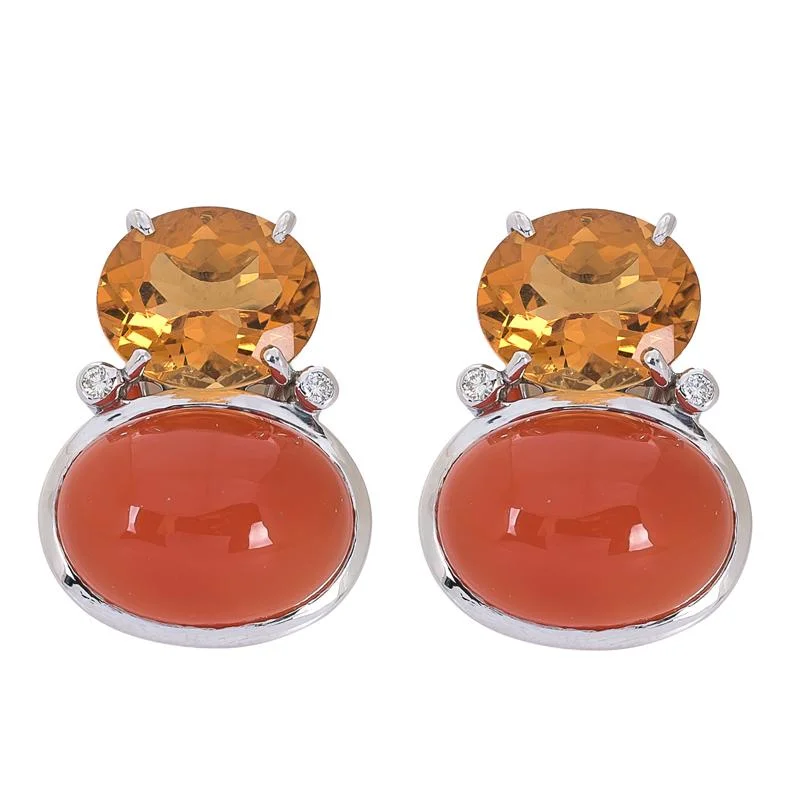 butterfly earrings for kids -Earrings- Citrine, Cornelian and Diamond  (271CS)