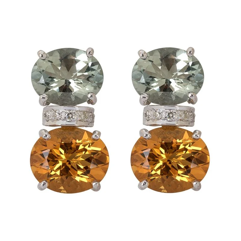 elegant pearl earrings for formal events -Earrings- Citrine, Green Quartz and Diamond  (263IS)