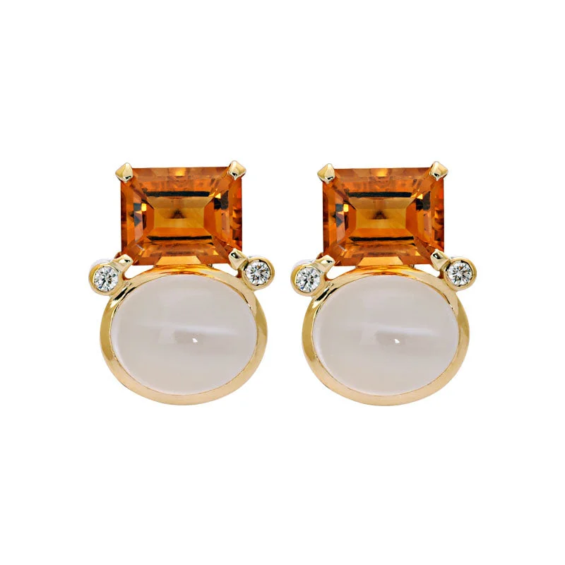 classic hoop earrings for women -Earrings- Citrine, Moonstone and Diamond