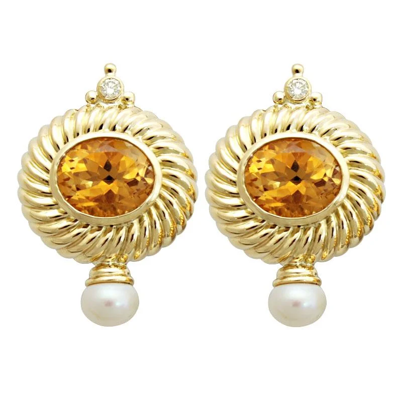 rose gold hoop earrings for women -Earrings-Citrine, Pearl and Diamond  (1716E)