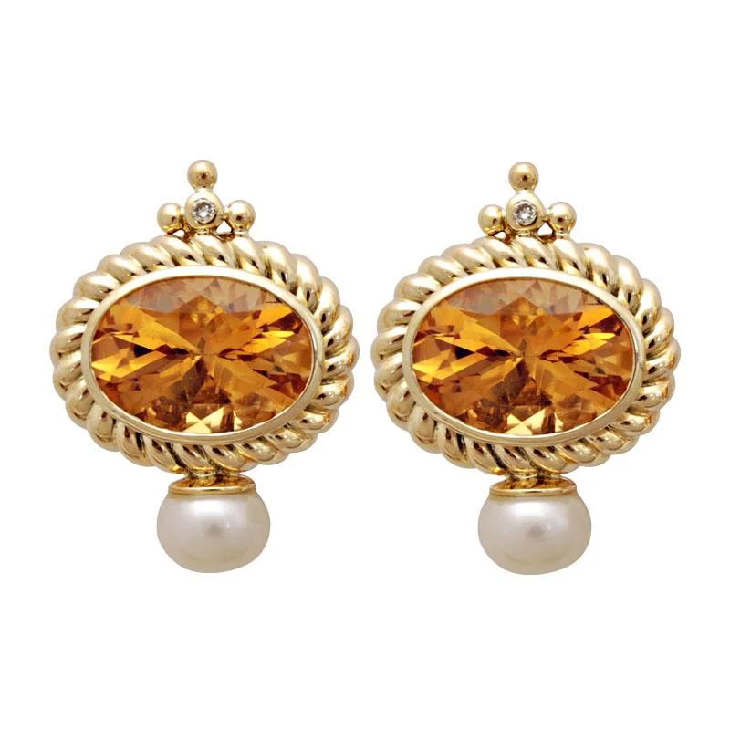 oversized earrings for fashion lovers -Earrings-Citrine, Pearl and Diamond  (1780B)