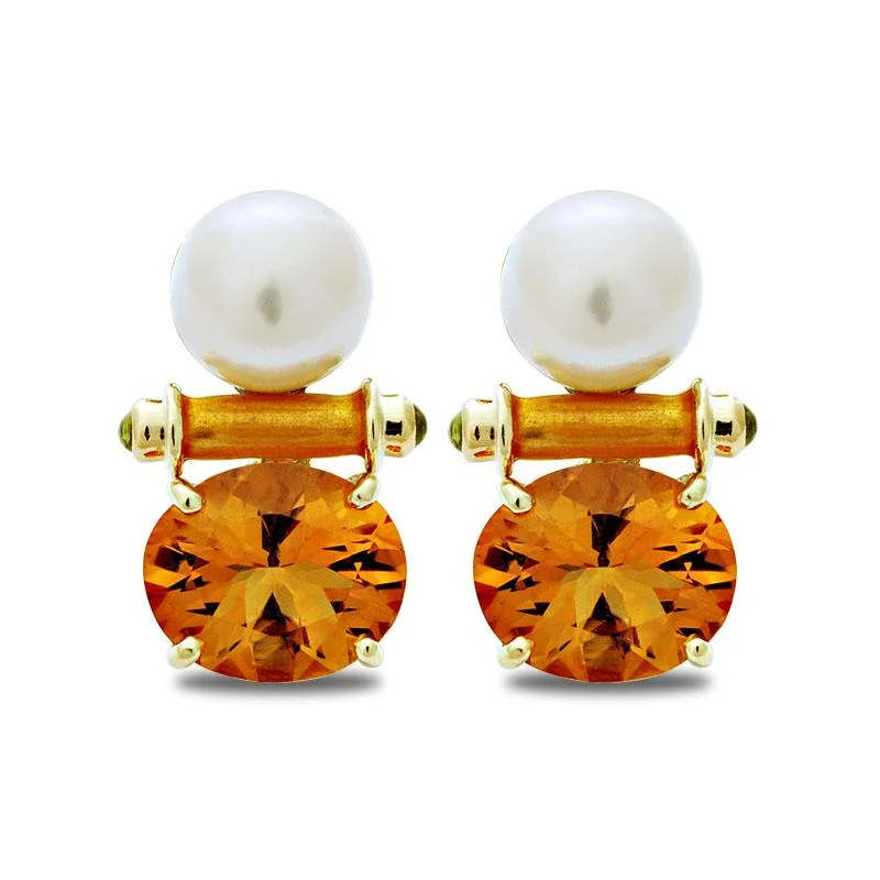 silver heart earrings for women -Earrings-Citrine, Peridot and South Sea Pearl (Enamel)  (2031L)