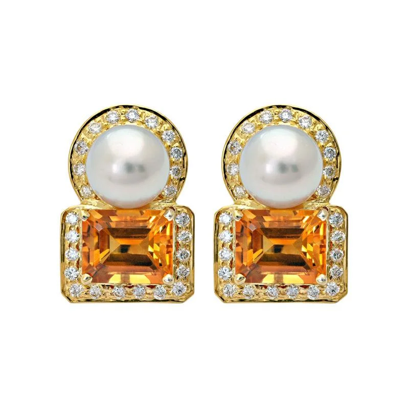 colorful earrings for women -Earrings- Citrine, South Sea Pearl and Diamond  (18IM)