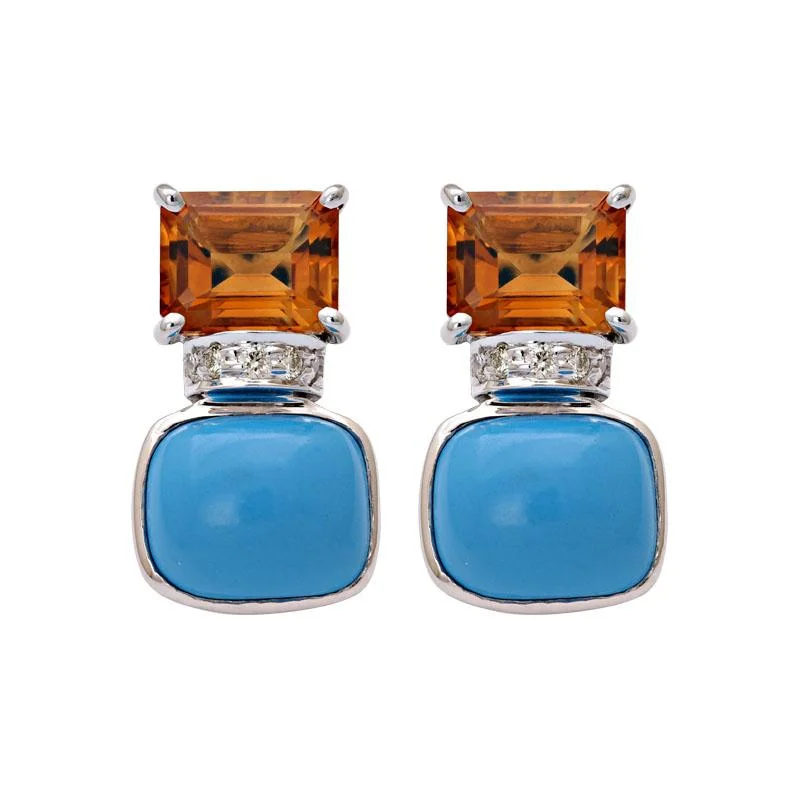 chunky earrings for women -Earrings-Citrine, Turquoise and Diamond  (223HS)