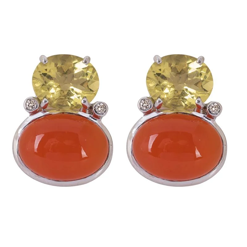 initial earrings for women -Earrings- Cornelian, Lemon Quartz and Diamond  (264CS)