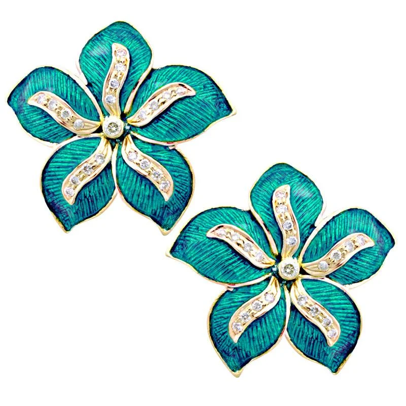 gold earrings for everyday wear -Earrings-Diamond (Enamel)  (1919A)