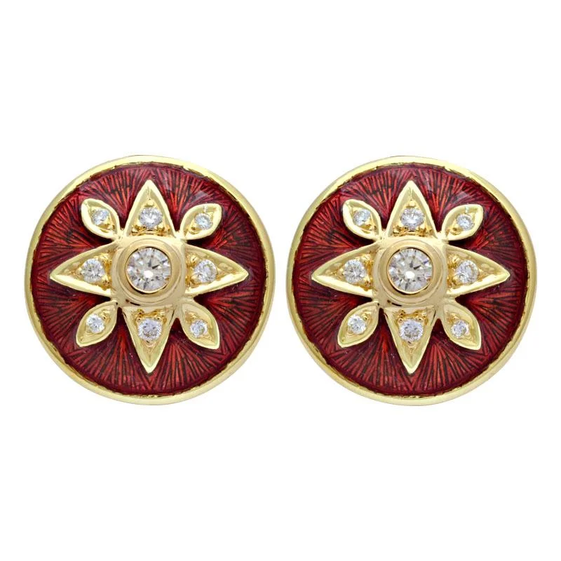 flower-shaped earrings for brides -Earrings-Diamond (Enamel)  (2109C)