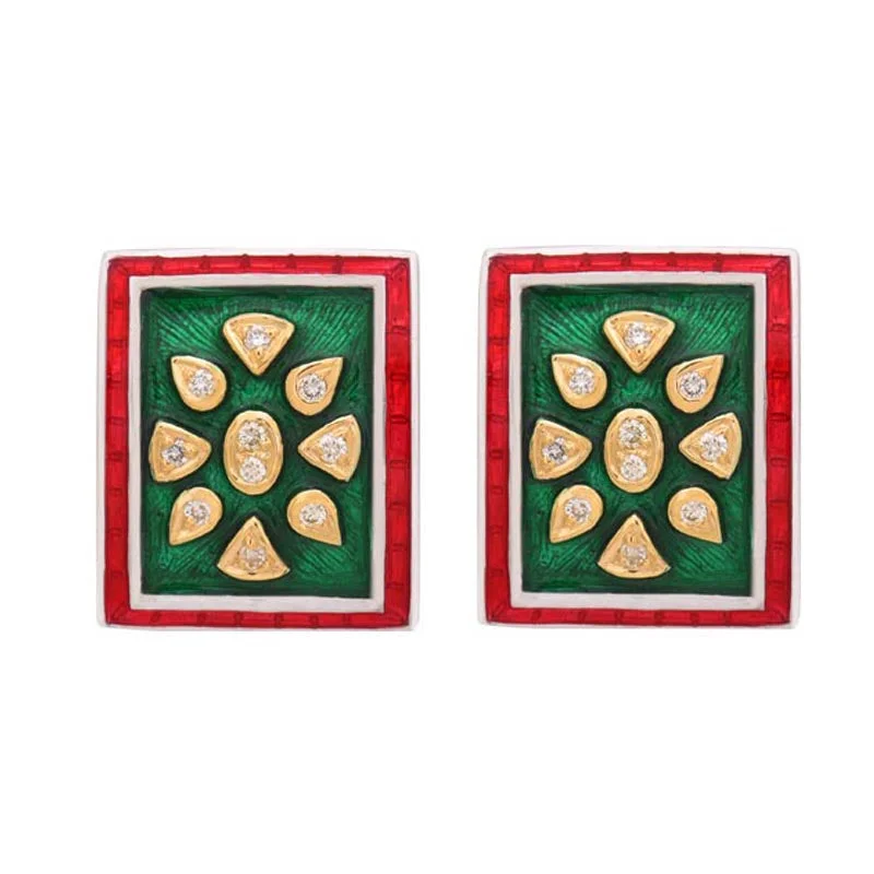 vintage-inspired earrings for brides -Earrings- Diamond (Enamel)