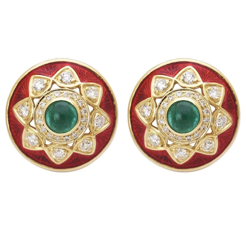 rose gold earrings for girls -Earrings- Emerald and Diamond (Enamel)  (2189H)