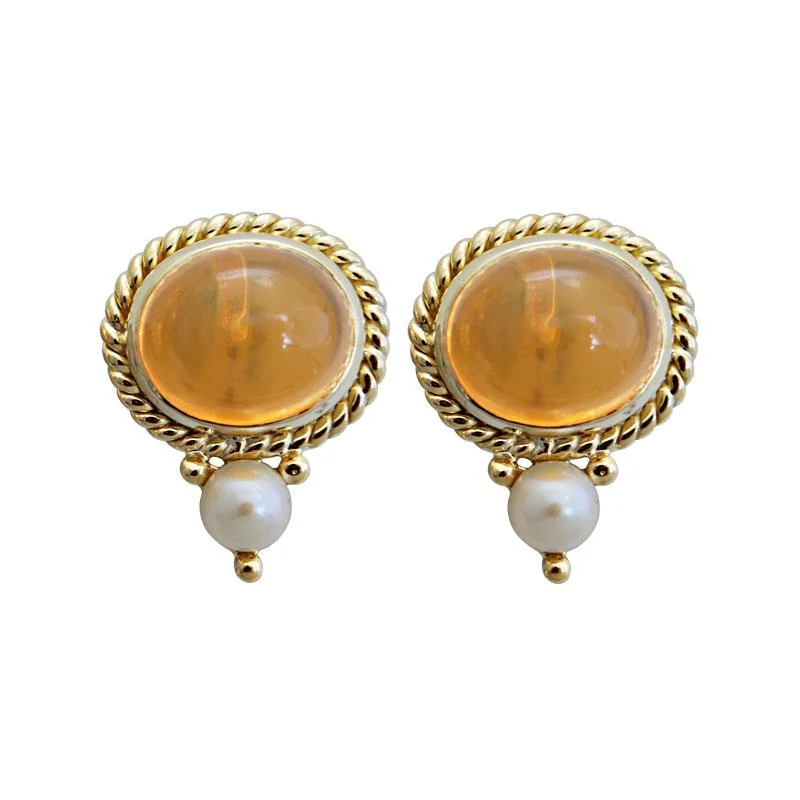 boho style earrings for women -Earrings-Fire Opal and Pearl  (1751A)