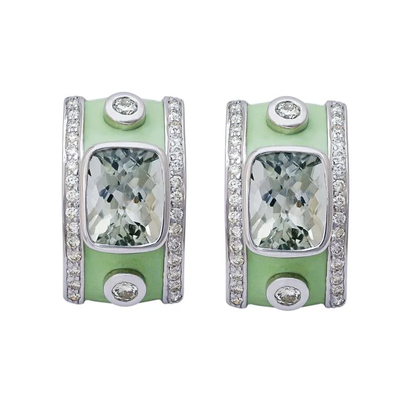 crystal earrings for special occasions -Earrings- Green Quartz and Diamond (Enamel)  (256AS)