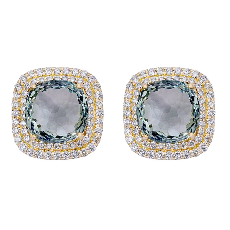 delicate gold earrings for women -Earrings- Green Quartz and Diamond