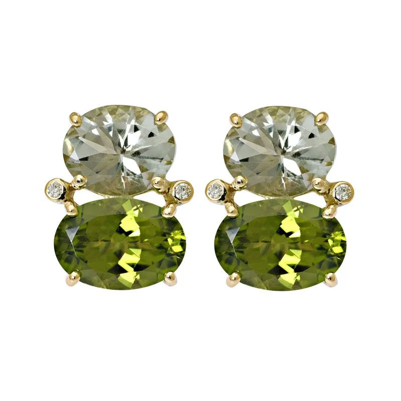 minimalist earrings for everyday wear -Earrings-Green Quartz, Peridot and Diamond  (2155E)