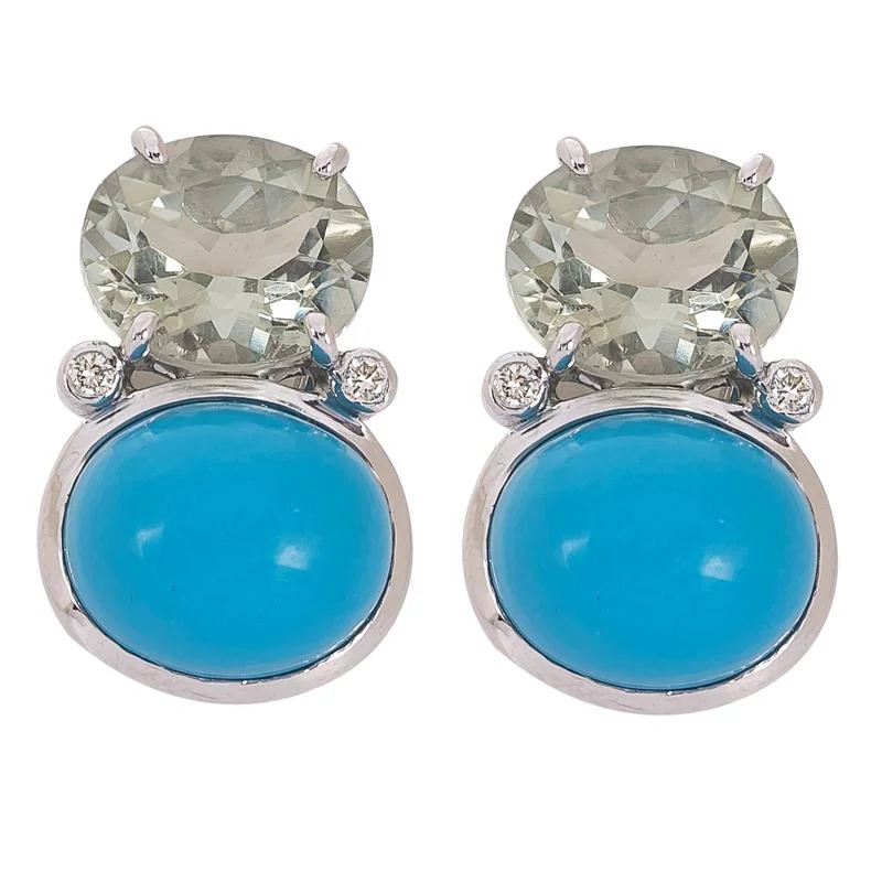 gemstone earrings for special occasions -Earrings- Green Quartz, Turquoise and Diamond  (271FS)