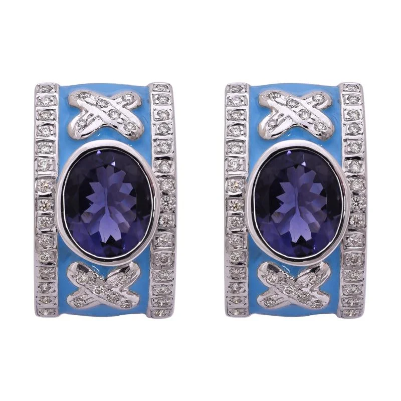 personalized name earrings for women -Earrings- Iolite and Diamond (Enamel)  (256GS)