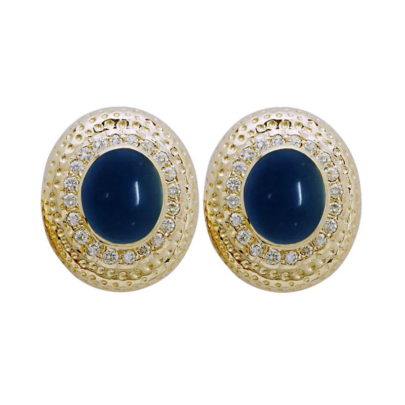 gold teardrop earrings for special occasions -EARRINGS- IOLITE AND DIAMOND