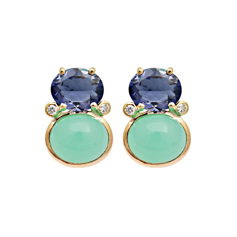 minimalist earrings for everyday wear -Earrings-Iolite, Chrysoprase and Diamond