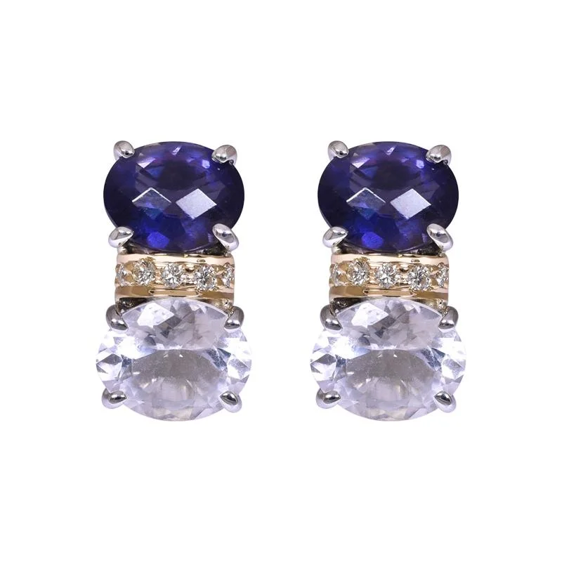 elegant pearl earrings for formal events -Earrings- Iolite, Crystal and Diamond  (40BM)